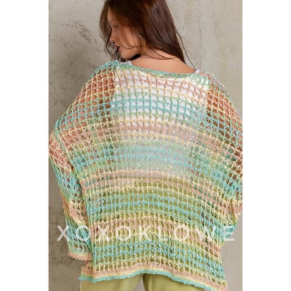 POL Tropical Striped Open Crochet Sweater Oversized - Picture 5 of 10
